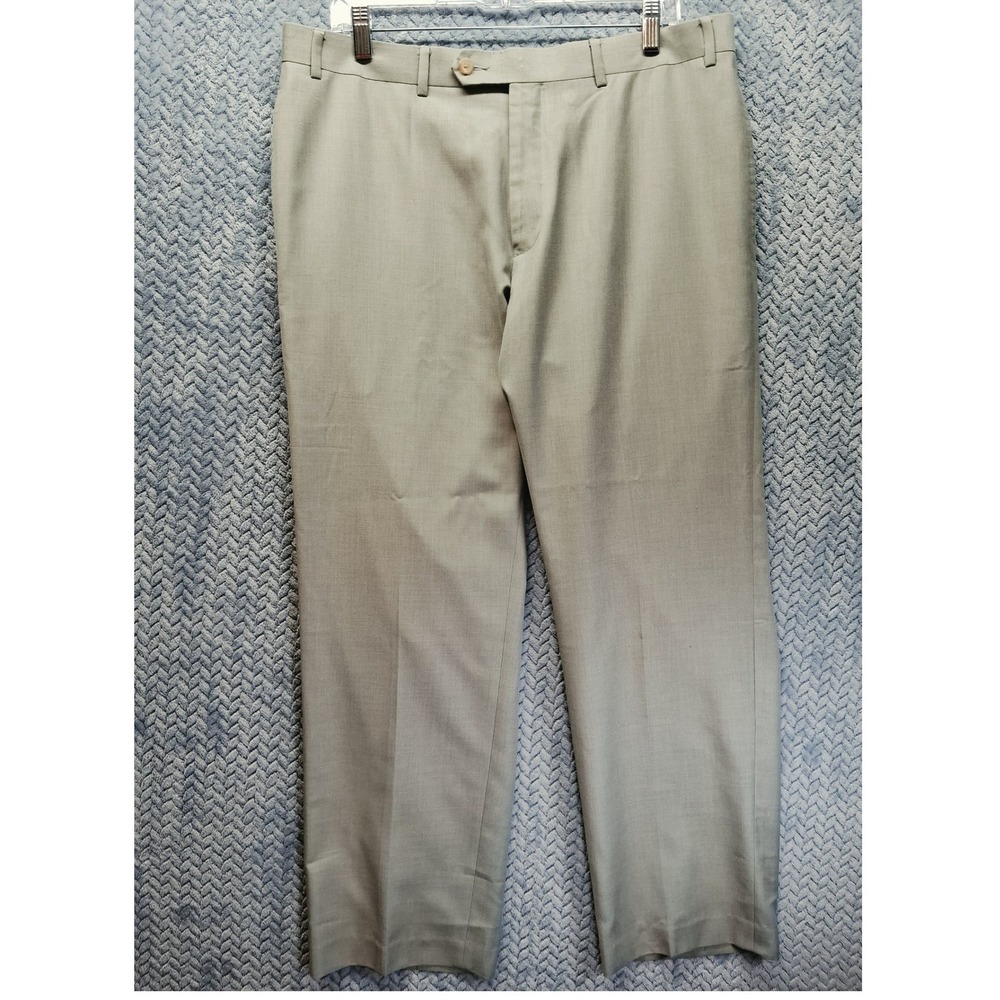 Ralph Lauren Mens Dress Pants 36x30 Light Olive Taupe Washable Flat Front Slacks